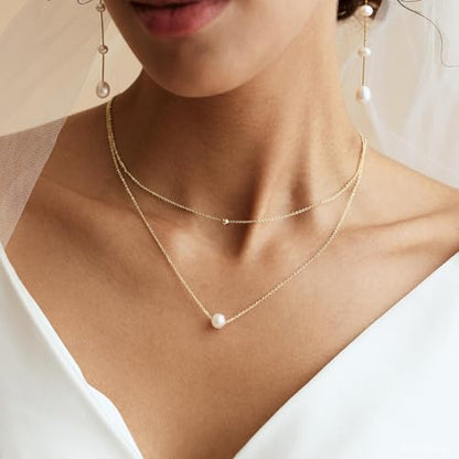 Plenky Pearl Necklaces for Women-14k Gold Plated Layered-Single Pearl Necklace Simple Pearl Choker Necklaces for Women Trendy Cute Gold Necklace Jewelry for Women Gifts - style: Double Gold Pearl Necklace