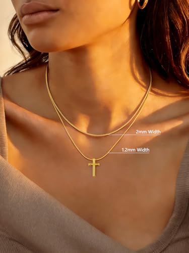 FaithHeart 1/1.2/1.5/2mm Snake Chain Necklace for Women, Silver/Black/14K Gold/Rose Gold Plated Stainless Steel Snake Necklace Smooth Dainty Thin Women's Chains, Length 14-30" with Gift Box - color: Gold