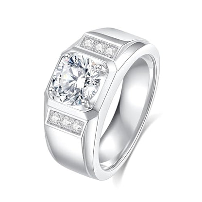 Mens Moissanite Wedding Bands, D Color VVS1 Moissanite Sterling Silver Plated 18K White Gold,Round Wedding Anniversary Band Ring for Men‘s Gift - style: 2.15CTTW