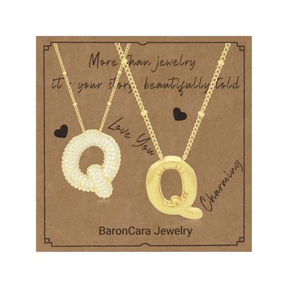 2 PCs Gold Plated Necklace Set for Women - Non Tarnish Jewelry Gift with Fashion Design - style: 2 PCs Q Style