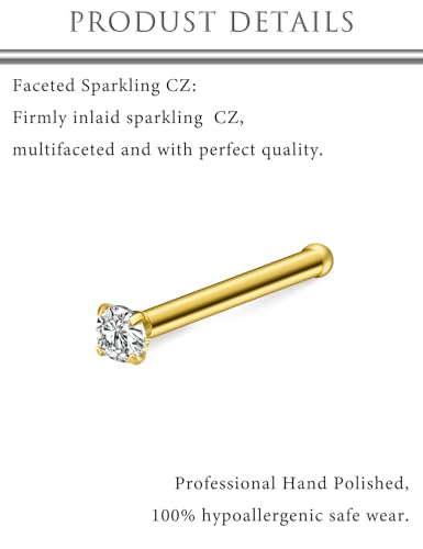 Hoeudjo Nose Studs Surgical Steel Cubic Zirconia Nose Rings Kit for Women Men Tiny Nose Stud Screw & Bone & L Shaped Nostril Piercing Jewelry 24-18 Gauge 20 Pieces Set - color: gold-tone,nose bone studs, size: 22g/1.5mm clear CZ