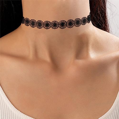 Fesciory Black Necklaces for Women, Adjustable Layered Velvet Leather Lace Collar Necklace, Goth Jewelry Gifts. - color: Flower