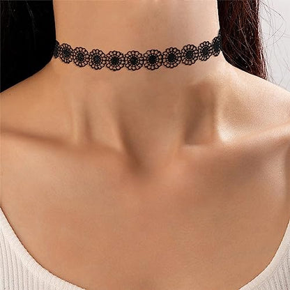 Fesciory Black Necklaces for Women, Adjustable Layered Velvet Leather Lace Collar Necklace, Goth Jewelry Gifts. - color: Flower