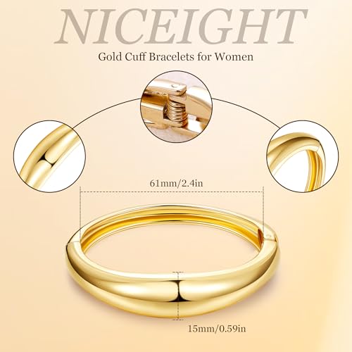 NICEIGHT 18K Gold Plated Chunky Bangle Bracelets for Women Gold Wide Cuff Bangle Bracelet Hammered Minimalist Thick Gold Wrist Wrap Bracelets - color: Gold Bold Bracelet