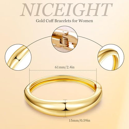 NICEIGHT 18K Gold Plated Chunky Bangle Bracelets for Women Gold Wide Cuff Bangle Bracelet Hammered Minimalist Thick Gold Wrist Wrap Bracelets - color: Gold Bold Bracelet