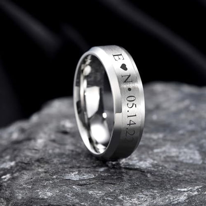 VNOX Customize Personalized 6MM/8MM Tungsten Carbide/Stainless Steel Simple Matte Brushed Finish Wedding Band Engagement Rings for Men Women,Size 5-14 - color: Silver-6mm-stainless-steel