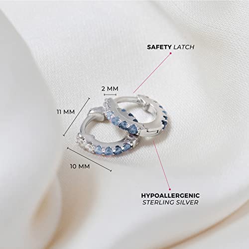 In Season Jewelry CZ Girls Hoop Earrings for Kids - 925 Sterling Silver Little Girl Hoop Earrings - Hypoallergenic & Comfortable with Secure Latch Closure - style: Blue CZ