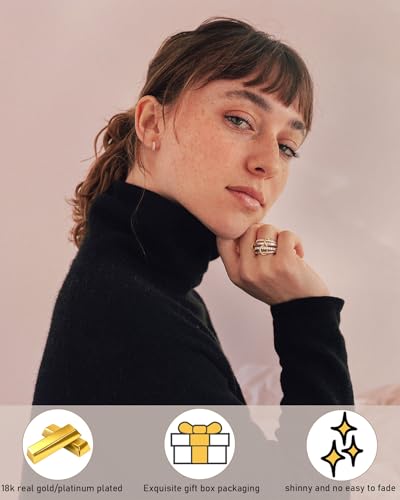 Gold Silver Stackable Rings for Women Mixed Metal Interlocked Ring Stack | Multi Ring set non tarnish 14K Gold Plated Cubic Zirconia Fashion trendy Two Tone Connected Bands Statement rings Size 4-11 - color: 01- Two tone 4 rings