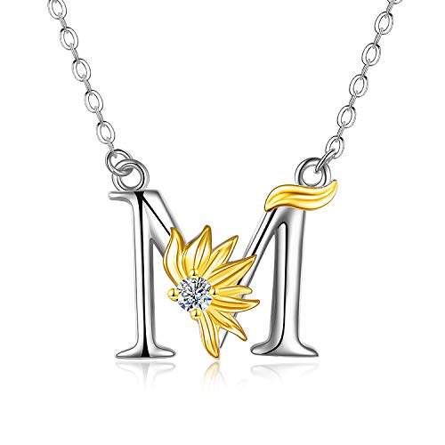 POPLYKE Initial Sunflower Necklace for Women 925 Sterling Sliver Sunflower Pendant Necklace Letter Initial Pendant Chain - style: Sunflower M