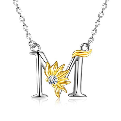 POPLYKE Initial Sunflower Necklace for Women 925 Sterling Sliver Sunflower Pendant Necklace Letter Initial Pendant Chain - style: Sunflower M