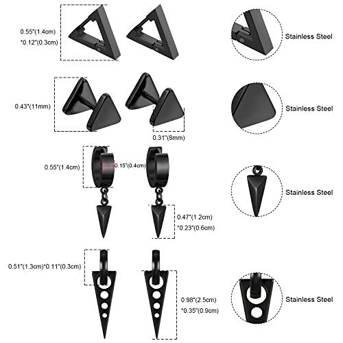 Aroncent 2-8Pcs Womens Mens Huggie Hoop Triangle Earrings Viking Runes Stainless Steel Ear Stud Novelty Black/Gold/Silver - color: C-Black