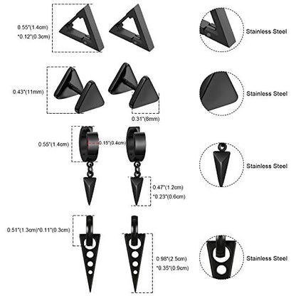 Aroncent 2-8Pcs Womens Mens Huggie Hoop Triangle Earrings Viking Runes Stainless Steel Ear Stud Novelty Black/Gold/Silver - color: C-Black