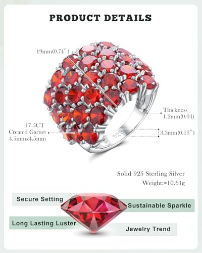 925 Sterling Silver Pave Birthstone Chunky Statement Rings for Women Men | 14K Gold Plated/Silver Large Dome Ring Birthday Cocktail Jewelry,Size 6 to 10(with Gift Box) - color: 01-Created Garnet-Jan.