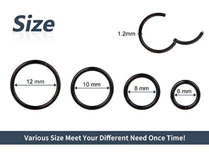 4Pcs 16G 18G 20G Surgical-Steel-Piercing-Ring-Nose-Rings-Hinged-Hoop-Earrings,6mm 8mm 10mm 12mm Seamless Stainless Steel Clicker Eyebrow Septum Piercing Hoop,Sliver Black Gold Rose Gold Rainbow Body Jewelry Set - color: 16G Black