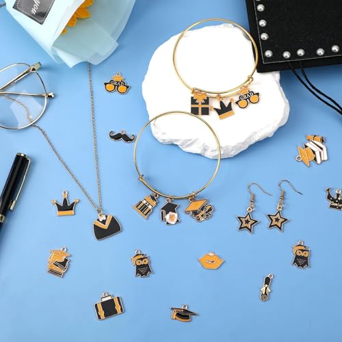 MARFOREVER 40 Pcs/20 Pairs Graduation Charms or Jewelry Making | Graduation Cap Charms, Grad Diplomas Hat Enamel Charm Pendants,Class of 2027 Bracelet Necklace Earrings Making Accessories - style: Graduation