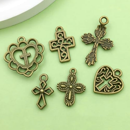 Sailanzi 100pcs Antique Blue Cross Series Pendant Jewelry Making DIY Keychain Earrings Pendant Various Design Charms for Jewelry Making Bracelets Necklace (SN907) - color: SN907