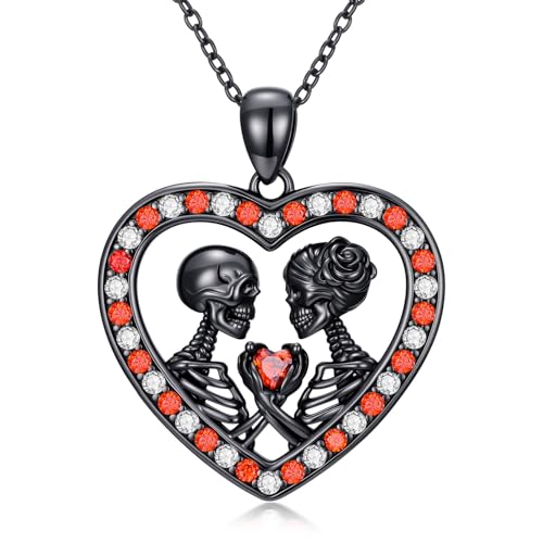 Sterling Silver Halloween Necklace Gothic Jewelry Gifts for Women Men - style: Skeleton-Black A