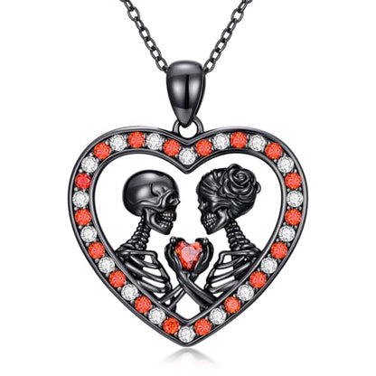 Sterling Silver Halloween Necklace Gothic Jewelry Gifts for Women Men - style: Skeleton-Black A