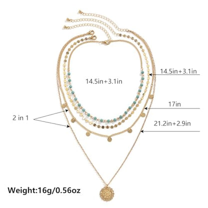 Dainty Layered Choker Necklace Bohemian Turquoise Necklace 14K Gold Plated Dainty Y Pendant Necklace Beach Fashion Pendant Choker - color: Gold-B