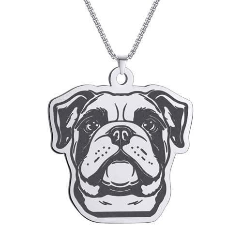 Husky Pendant Necklace Stainless Steel Husky Dog Puppy Necklace Gold Sliver Cute Dog Necklaces for Women Men Pet Animals Lover - color: Bulldog Sliver