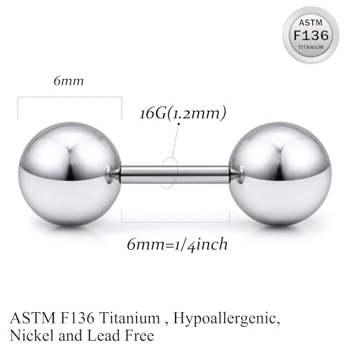 20G 18G 16G Titanium Earrings Studs Set for Sensitive Ears Hypoallergenic Piercing Jewelry Internally Threaded Cartilage Conch Helix Rook Tragus Earring Hoop Eyebrow For Women Men Ball 3-6mm - size: 16G-6MM