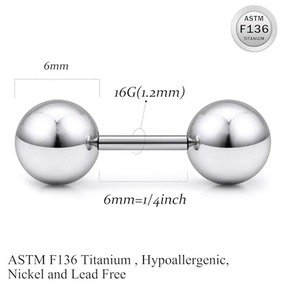 20G 18G 16G Titanium Earrings Studs Set for Sensitive Ears Hypoallergenic Piercing Jewelry Internally Threaded Cartilage Conch Helix Rook Tragus Earring Hoop Eyebrow For Women Men Ball 3-6mm - size: 16G-6MM