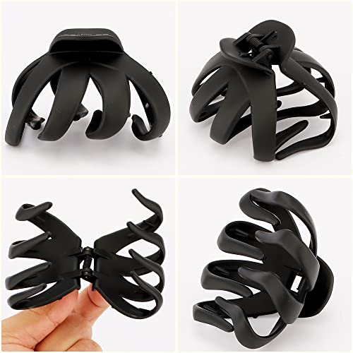 ATODEN Jumbo Octopus Hair Clips - 3.15" Matte Black Claw Clips for Long, Thick Hair (Pack of 5) - color: Black