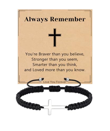 Initial Bracelets for Women Teen Girls Handmade Rope Braided Bracelet for Men Jewelry Birthday Graduation Mother's Day Gifts for Mom Wife Girlfriend Her Friends - style: 9 black-silver cross