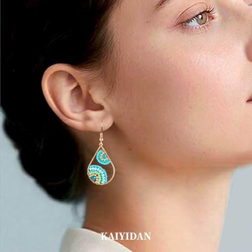 Boho Turquoise Dangle Earrings For Women Trendy,Western Blue Gemstone Drop Earings,Vintage Gothic Ethnic Statement Beach Vacation Long Birthstone Earrings with Leaf Teardrop Turquoise Crystal Tassels,Fashion Jewelry Birthday Gift. - style: A10 Seed Beads