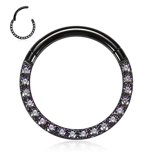 GAGABODY Septum Ring 16 Gauge Earrings Daith Jewelry Surgical Steel Hinged Nose Rings Nose Hoop Cartlidge Earring Hoop Helix Rook Piercing Jewelry - color: 1pc Black-Vitrail Medium CZ