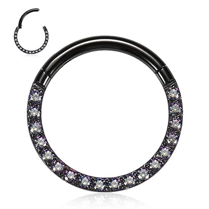 GAGABODY Septum Ring 16 Gauge Earrings Daith Jewelry Surgical Steel Hinged Nose Rings Nose Hoop Cartlidge Earring Hoop Helix Rook Piercing Jewelry - color: 1pc Black-Vitrail Medium CZ