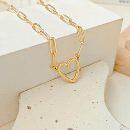 Airmb Heart Necklace for Women Gold/Silver Plated Trendy Heart Choker Lover Pendant Hypoallergenic Fashion Gold/Silver Necklace for Women Love Jewelry Gift for Women Girlfriend - color: Paperclip Open Heart-Gold