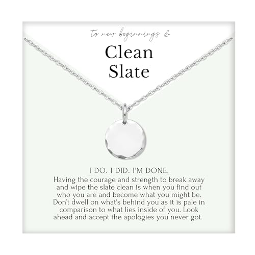 HOPE LOVE SHINE Women's New Beginnings Necklace - 14k Gold Plated Sterling Silver, Healing & Recovery Gift, Adjustable 16+2" Chain - color: STERLING SILVER, style: e. CLEAN SLATE
