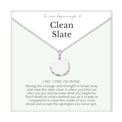 HOPE LOVE SHINE Women's New Beginnings Necklace - 14k Gold Plated Sterling Silver, Healing & Recovery Gift, Adjustable 16+2" Chain - color: STERLING SILVER, style: e. CLEAN SLATE