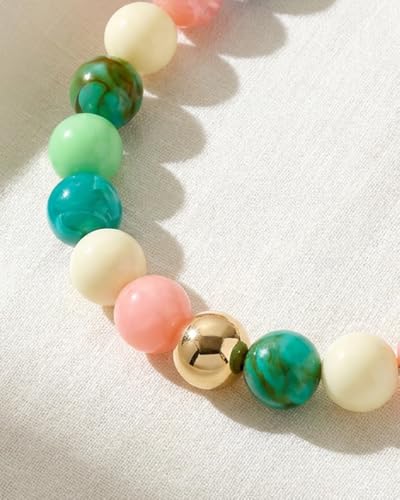 Chunky Beaded Choker Necklace for Women Boho Statement Necklace with Large Pearl Blue Brown Tone Resin Beads Summer Beach Jewelry Gifts - color: Macarons