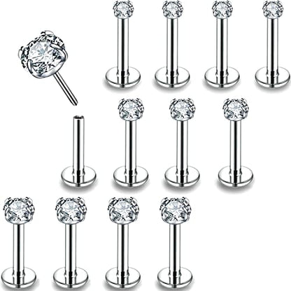 PunkTracker 16g/18g/20g Threadless Lip Rings Tragus Earrings Surgical Steel | Helix Conch Cartilage Earrings Monroe Piercing Jewelry for Women Men Labret Studs - color: 18G, Silver, Claw CZ, 8mm Length