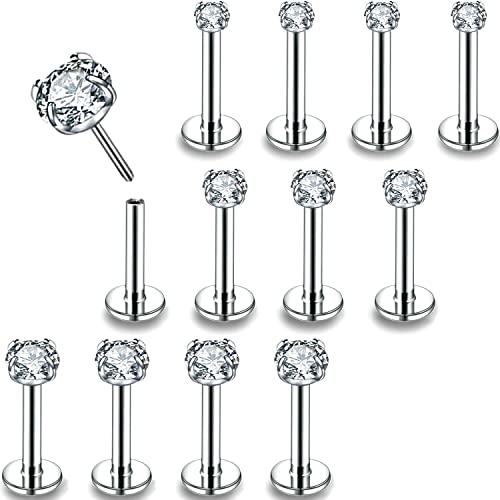 PunkTracker 16g/18g/20g Threadless Lip Rings Tragus Earrings Surgical Steel | Helix Conch Cartilage Earrings Monroe Piercing Jewelry for Women Men Labret Studs - color: 16G, Silver, Claw CZ, 5mm Length