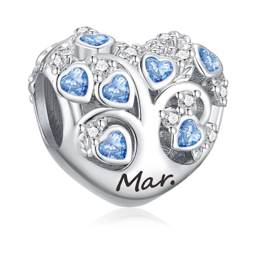 Birthstone Charms for Heart Dangle Charms for Bracelets and Necklaces, Birthday Mother's Day Christmas Jewelry Gifts For Women - color: March