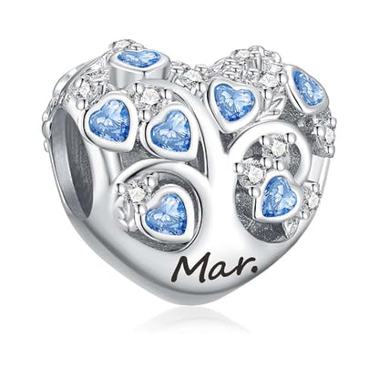 Birthstone Charms for Heart Dangle Charms for Bracelets and Necklaces, Birthday Mother's Day Christmas Jewelry Gifts For Women - color: March