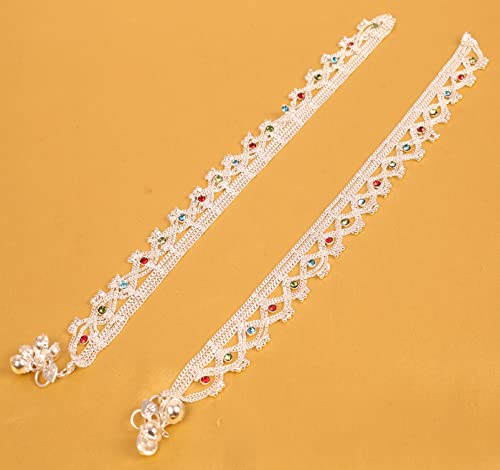 Touchstone Indian anklets for women gold silver payal set jewelry simple jhanjar bollywood handcrafted pretty stylish designer paazeb - style: D037 Multicolor
