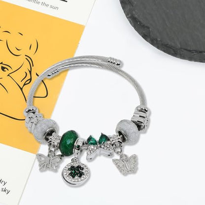 Charm Bracelets for Womens,Exquisite Cute Cartoon Friendship Silver Bracelets Stainless Steel Bangle, Womens Jewelry Suitable for Holiday Gifts and Birthday Gifts - color: Diamond Bear Bracelet