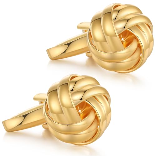 HONEY BEAR Twist Knot Cufflinks for Men Wedding Business | Tarnish-Resistant, Steel-Plated Copper Base, Gift Box, for Groomsmen, Father, Husband, Anniversary, Formal Events - style: Shinny Gold