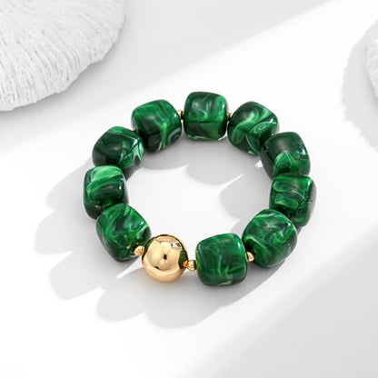 WOWORAMA Chunky Beaded Bracelets for Women Colorful Large Square Beads Bracelet Boho Acrylic Resin Stretch Bracelets Statement Chunky Bracelet Summer Jewelry - color: Square-Dark Green