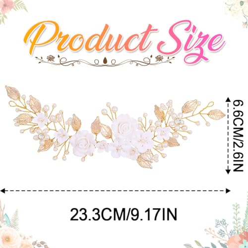 Flower Bride Wedding Hair Vine Pearl Bridal Hair Piece Leaf Hair Accessories Rhinestone Headband for Women (Gold) - color: Gold