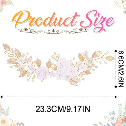 Flower Bride Wedding Hair Vine Pearl Bridal Hair Piece Leaf Hair Accessories Rhinestone Headband for Women (Gold) - color: Gold