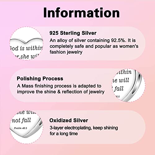 LUXILLA Love You Best Friend Grandma Wife Heart Charm 925 Sterling Silver Charms Fit for Bracelets Necklace Jewelry Gift for Women - color: A-God is within her, she will not fall Psalm 46:5 Charm