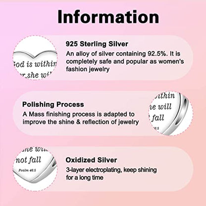 LUXILLA Love You Best Friend Grandma Wife Heart Charm 925 Sterling Silver Charms Fit for Bracelets Necklace Jewelry Gift for Women - color: A-God is within her, she will not fall Psalm 46:5 Charm