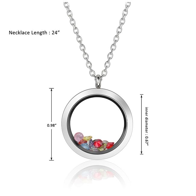 Jovivi 25mm/30mm Living Floating Memory Glass Locket Necklace - Stainless Steel Secure Buckle Closure - color: 25mm(Clear Locket)