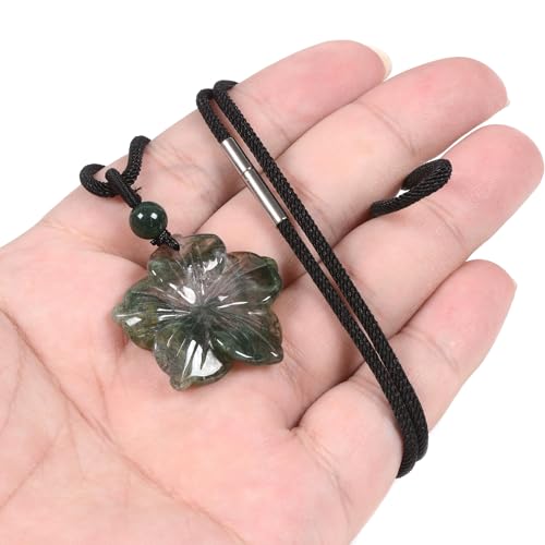 Justinstones Hand Carved Healing Crystals Gemstone Hawaii Flower Pendant Hand Weaving Wax Rope Necklace 22 inch - color: Indian Agate