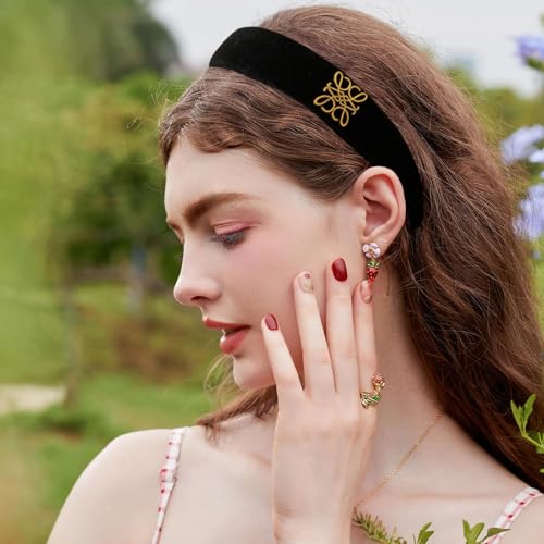 Fashion Headbands, Black Velvet Headband for Women, Classic Retro Design Hair, Suitable for Women Fashion Headband (Black) - color: Totem Style